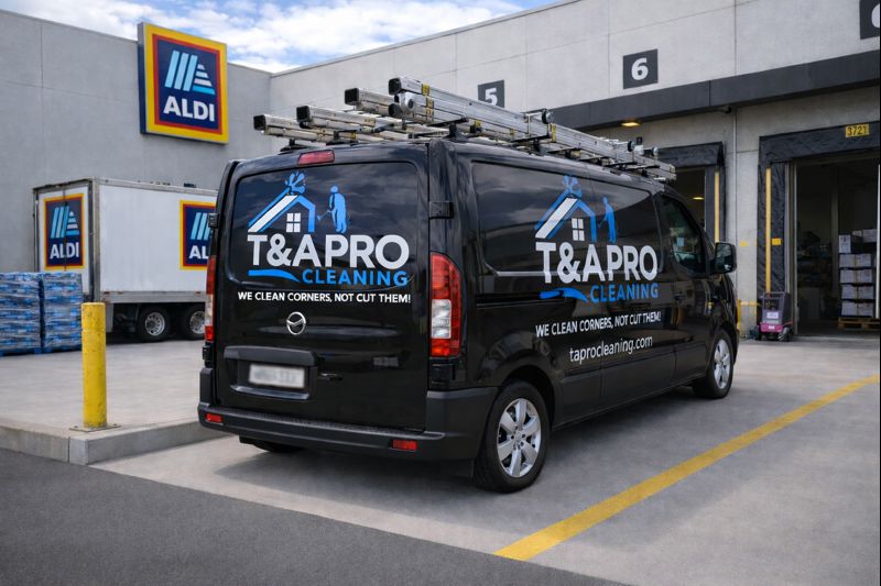 T and A Pro Cleaning service van at a commercial property